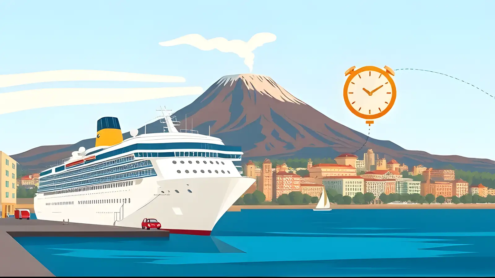 Mount Etna rising above the port of Catania seen from a cruise ship