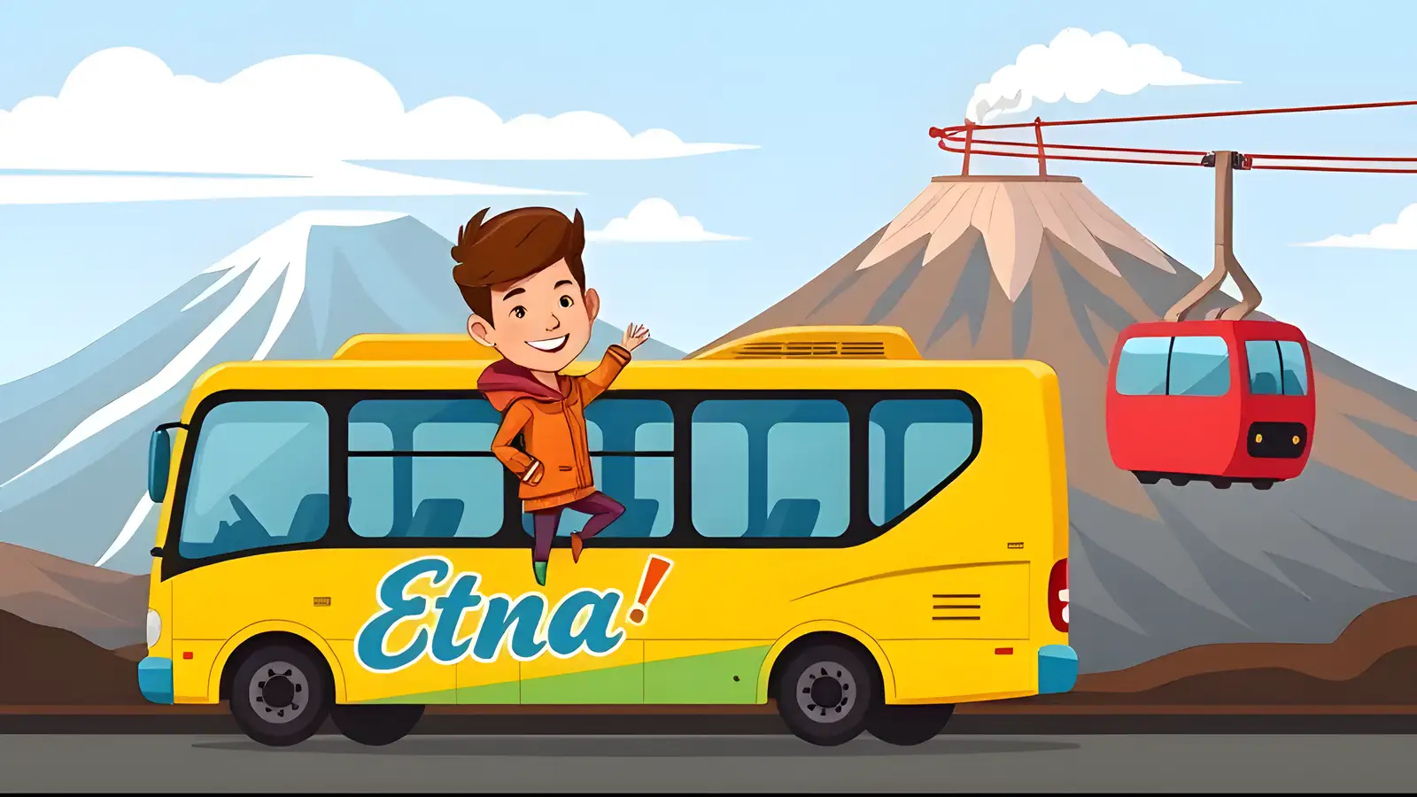 Travellers boarding the public bus to Rifugio Sapienza on Mount Etna