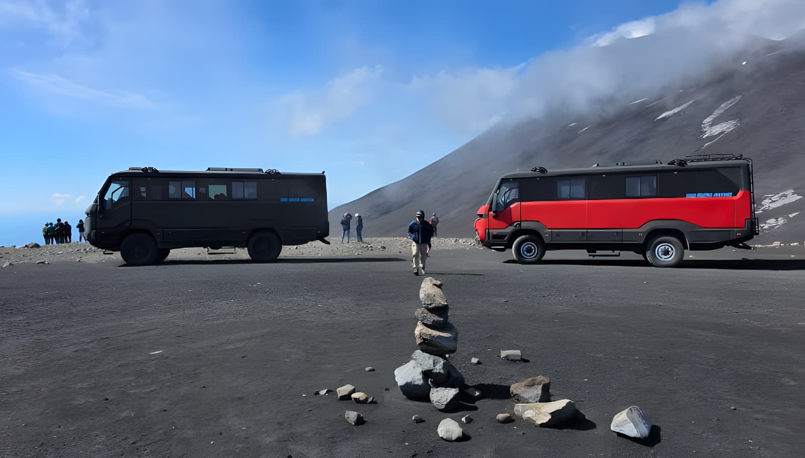 4x4 vehicles at high altitude on Mount Etna